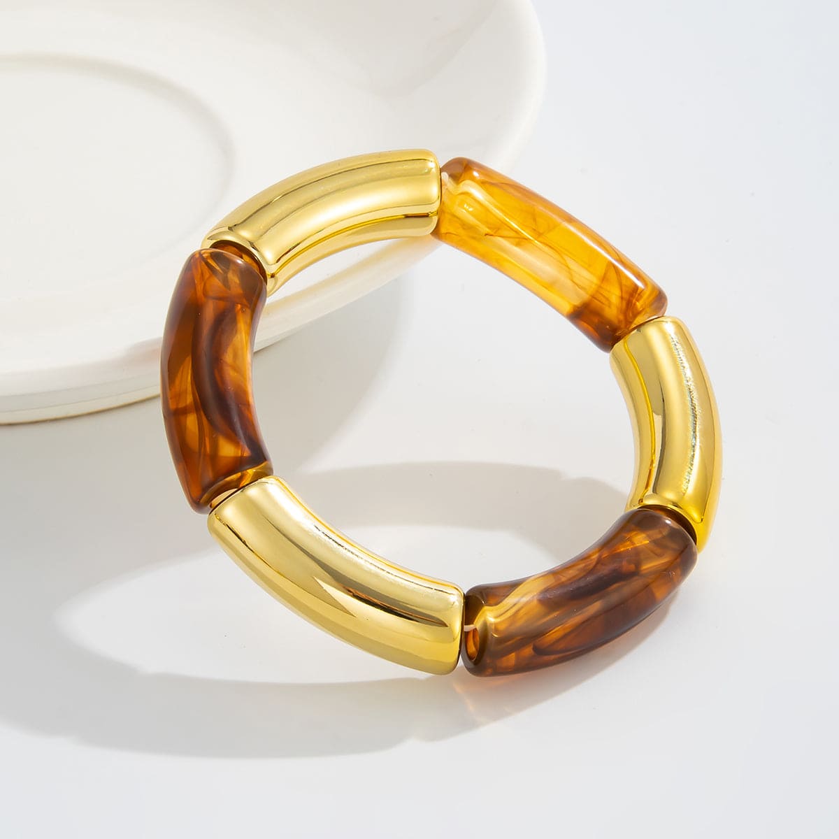 Amber Resin & Goldtone Joint Stretch Bracelet