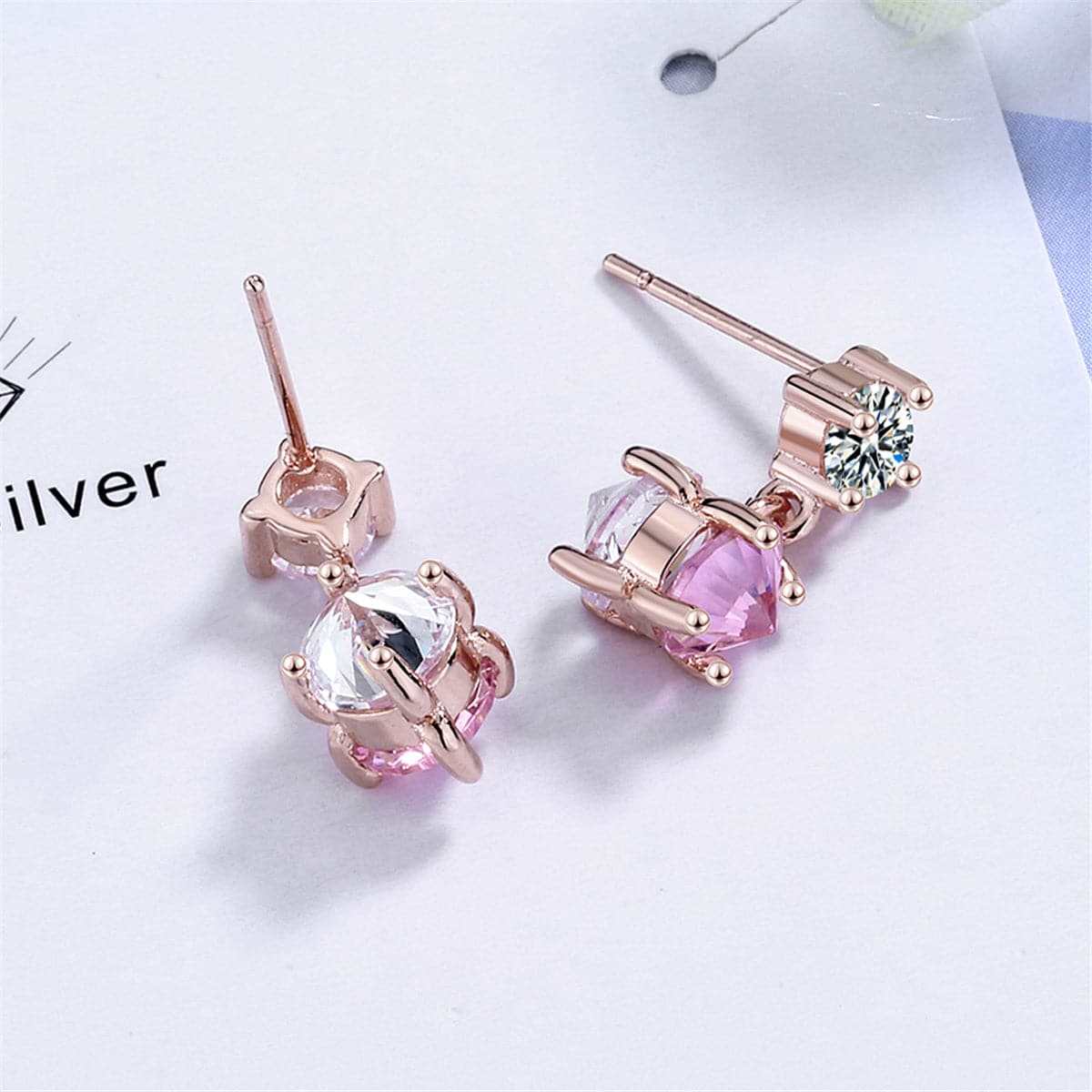 Pink Crystal & Cubic Zirconia Rose Goldtone Drop Earrings