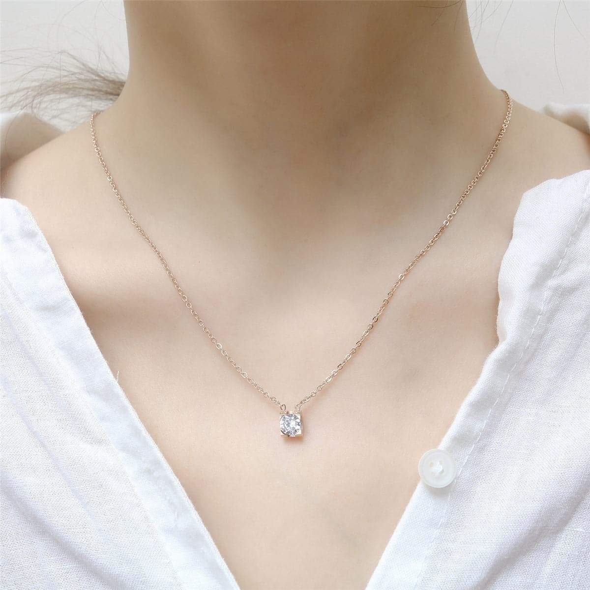Crystal & Rose Goldtone Square Pendant Necklace