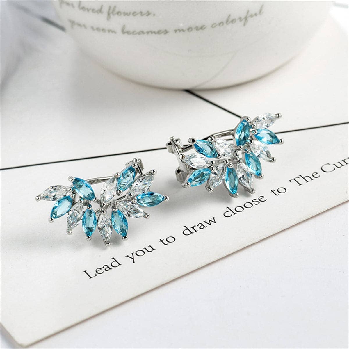 Blue & White Crystal Wing Marquise-Cut Stud Earrings