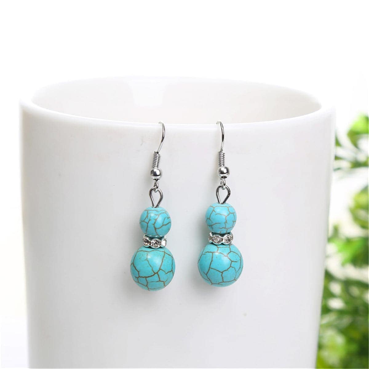 Cubic Zirconia & Turquoise Silvertone Round Drop Earrings