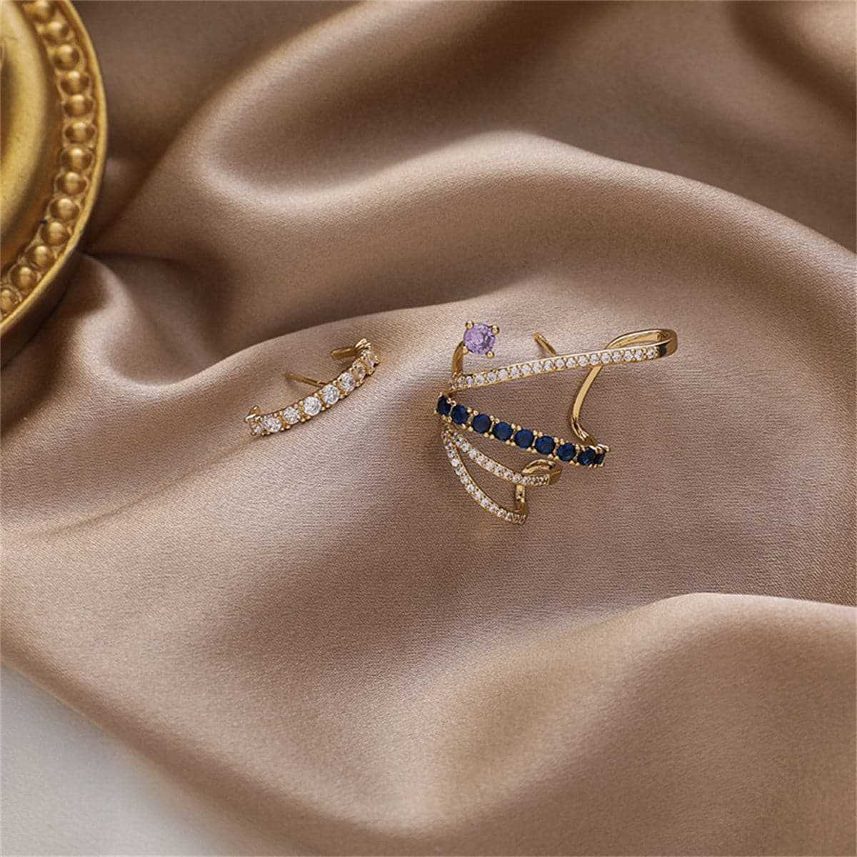 Cubic Zirconia & Goldtone Mismatch Wing Stud Earrings