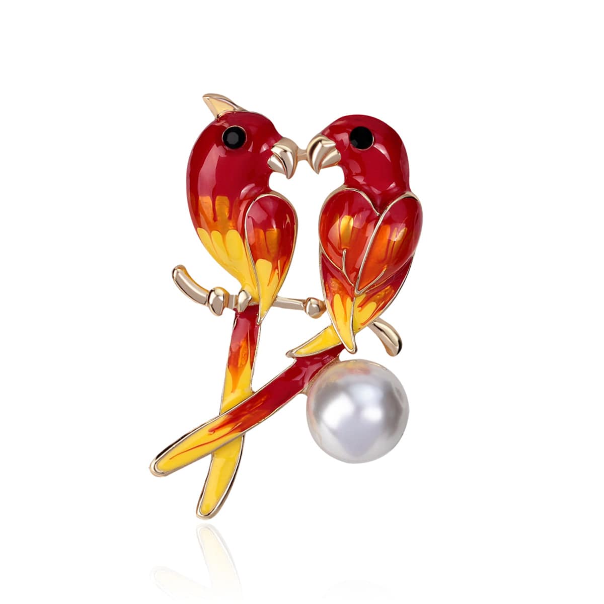 Pearl & Enamel Goldtone Parrot Pair Brooch