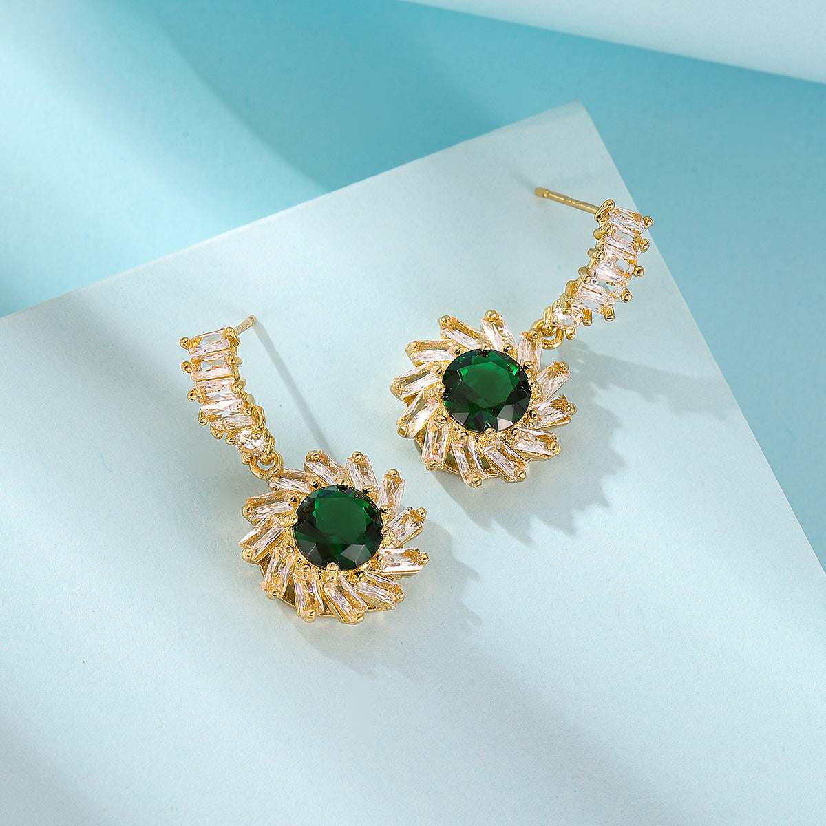 Green Crystal & Cubic Zirconia Goldtone Flower Dangle Earrings