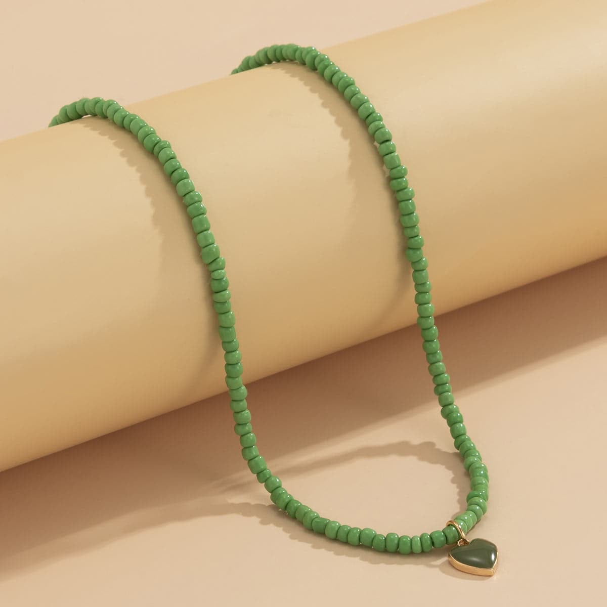 Green Howlite & Green Enamel Beaded Heart Pendant Necklace