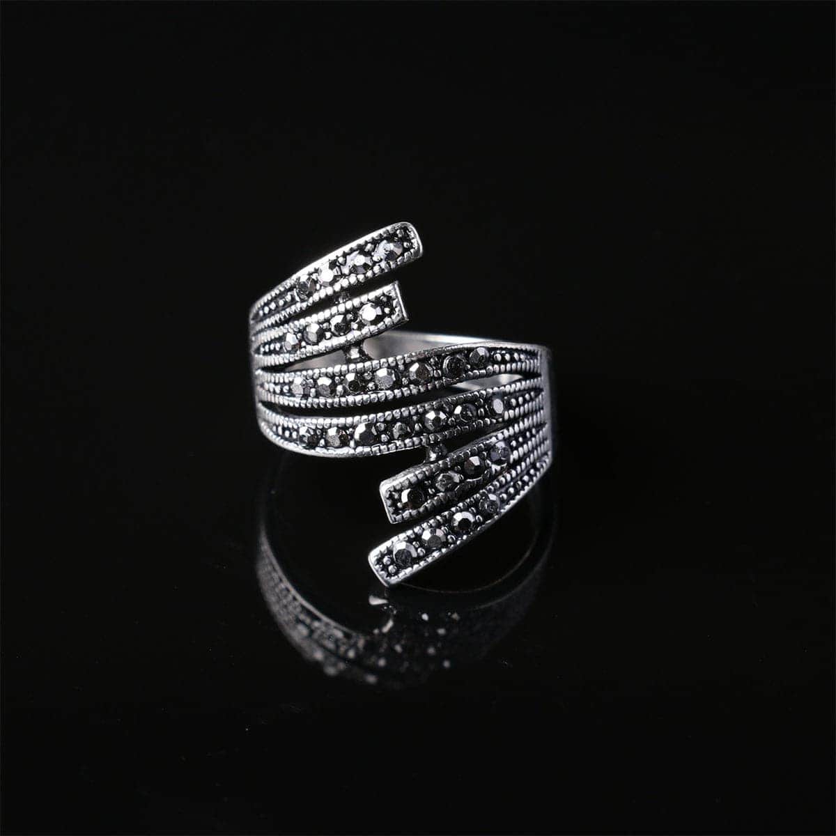 Black Cubic Zirconia Wing Band Ring