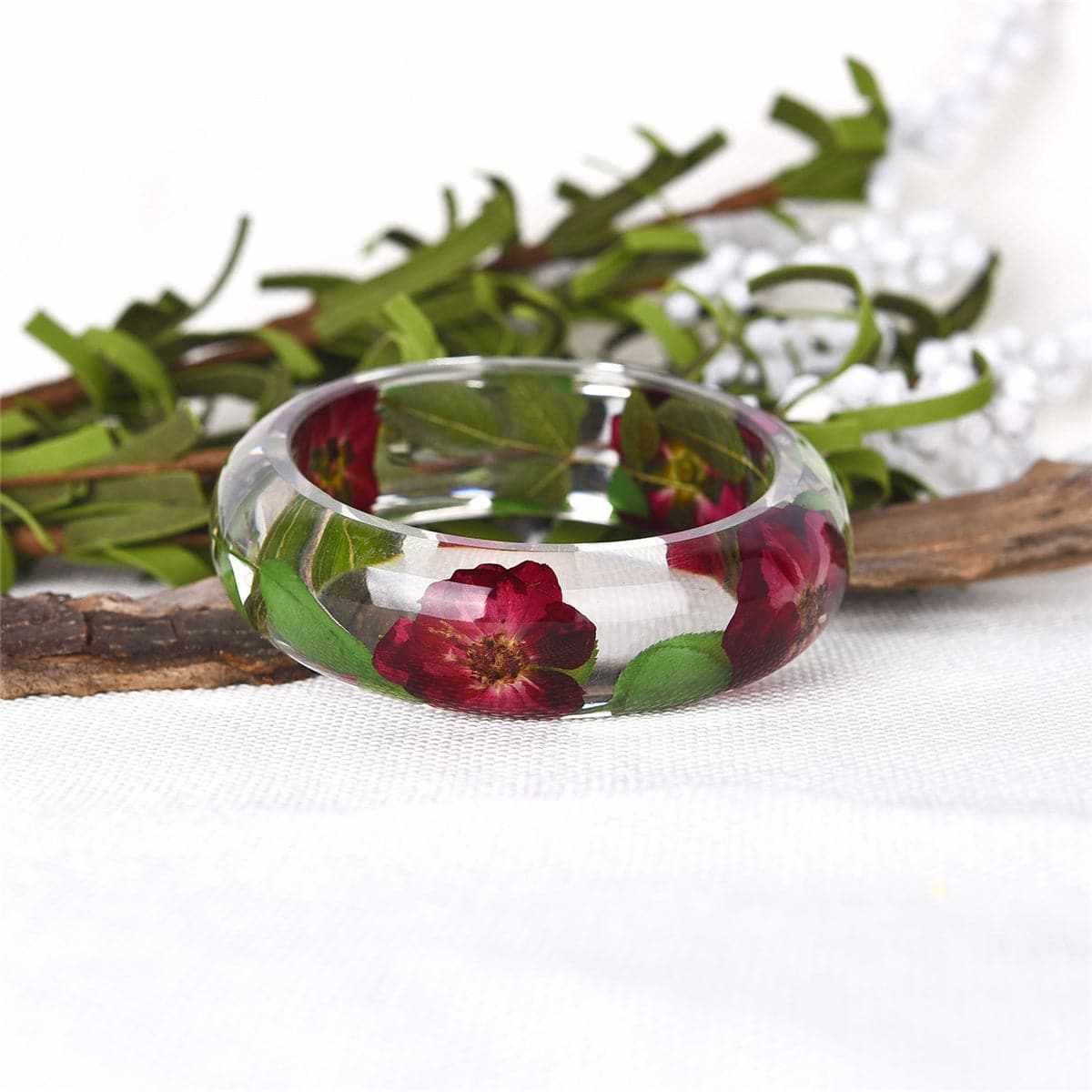 Red & Clear Dried Flower Bangle