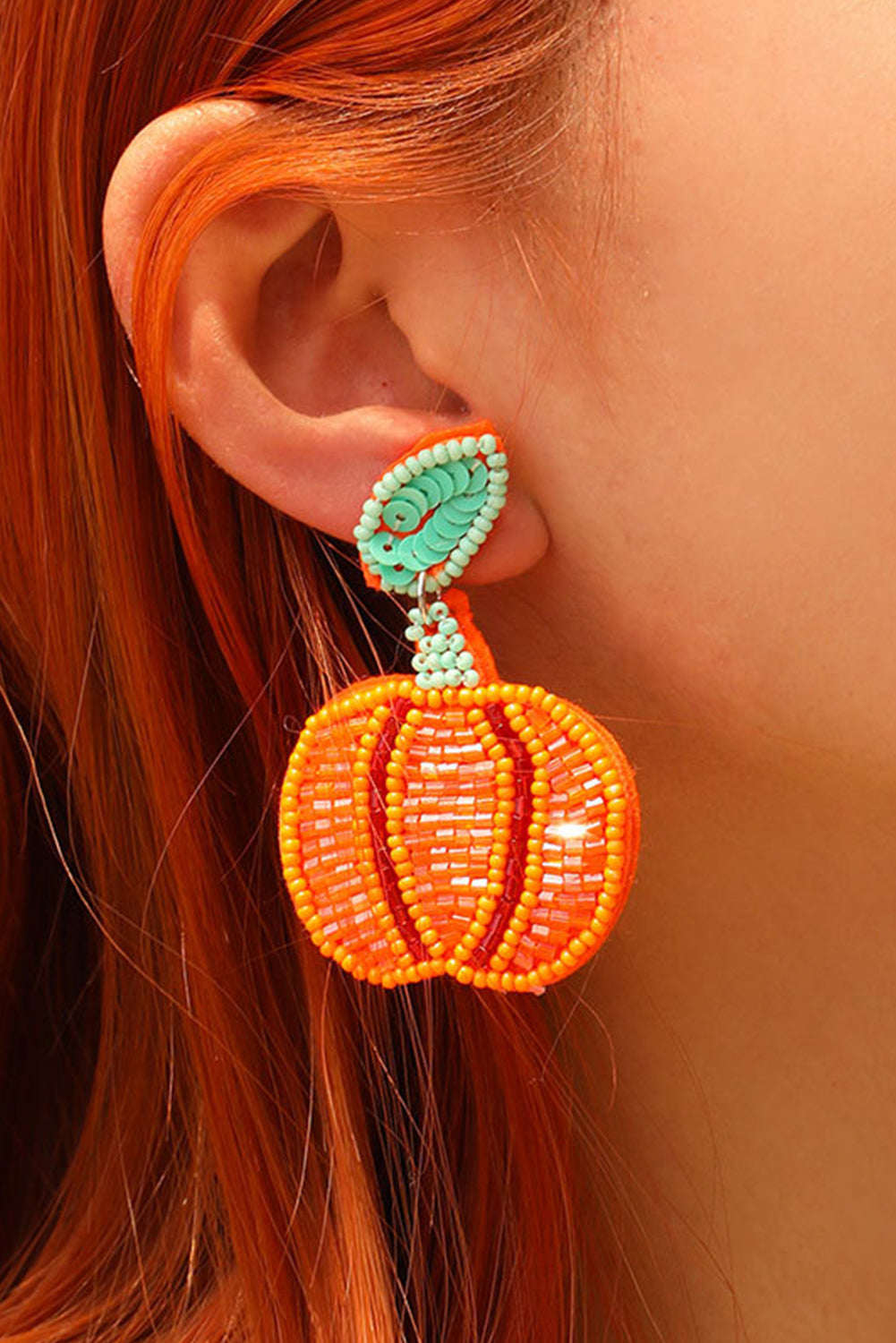 Threaded Pear Halloween Pumpkin Earrings