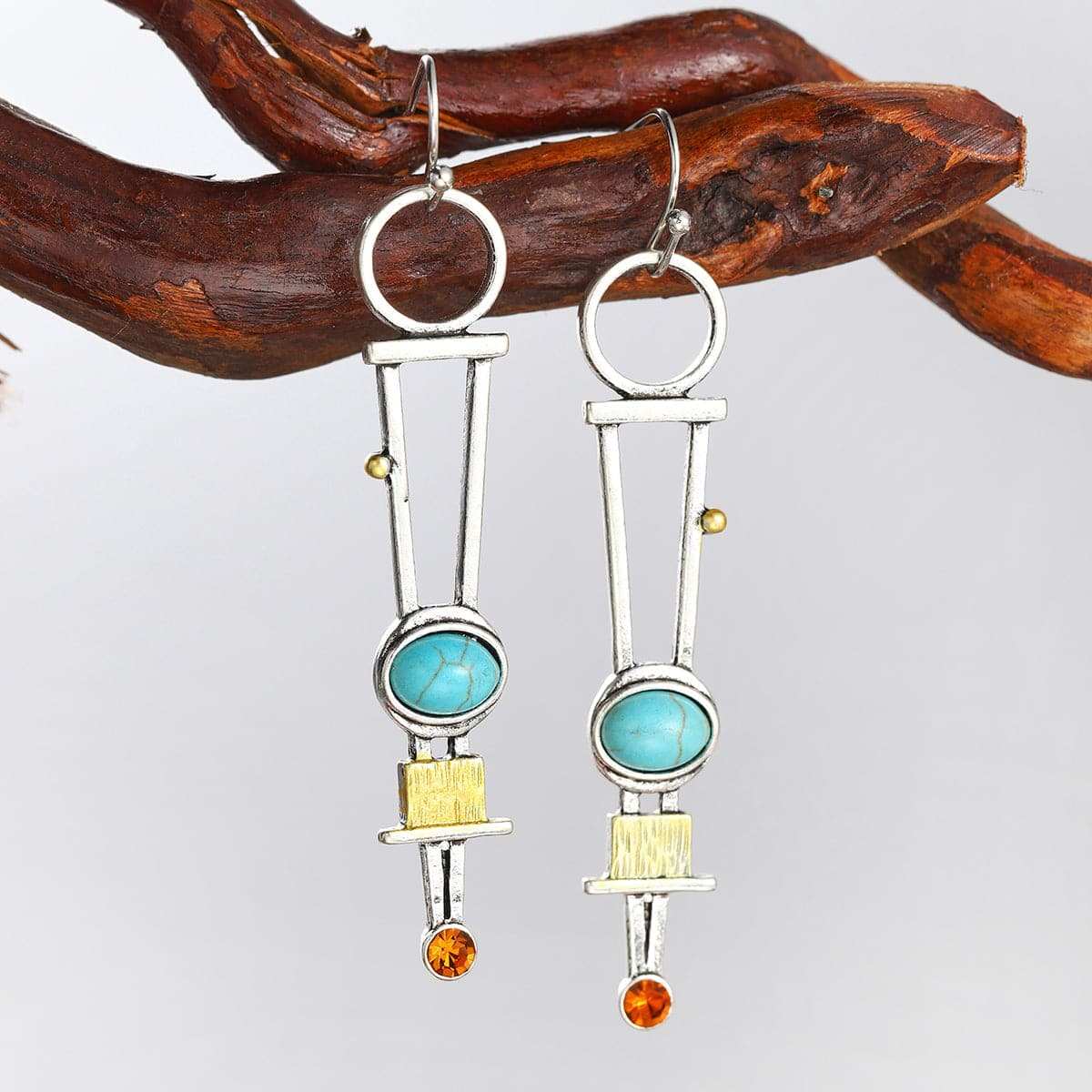 Turquoise & Cubic Zirconia Silvertone Geometric Drop Earrings