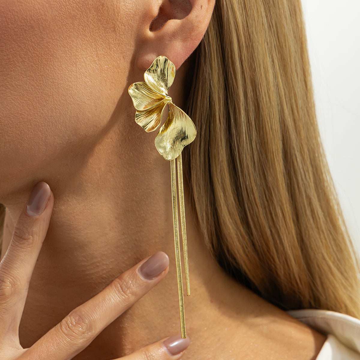 Goldtone Petals Tassel Dangle Earrings