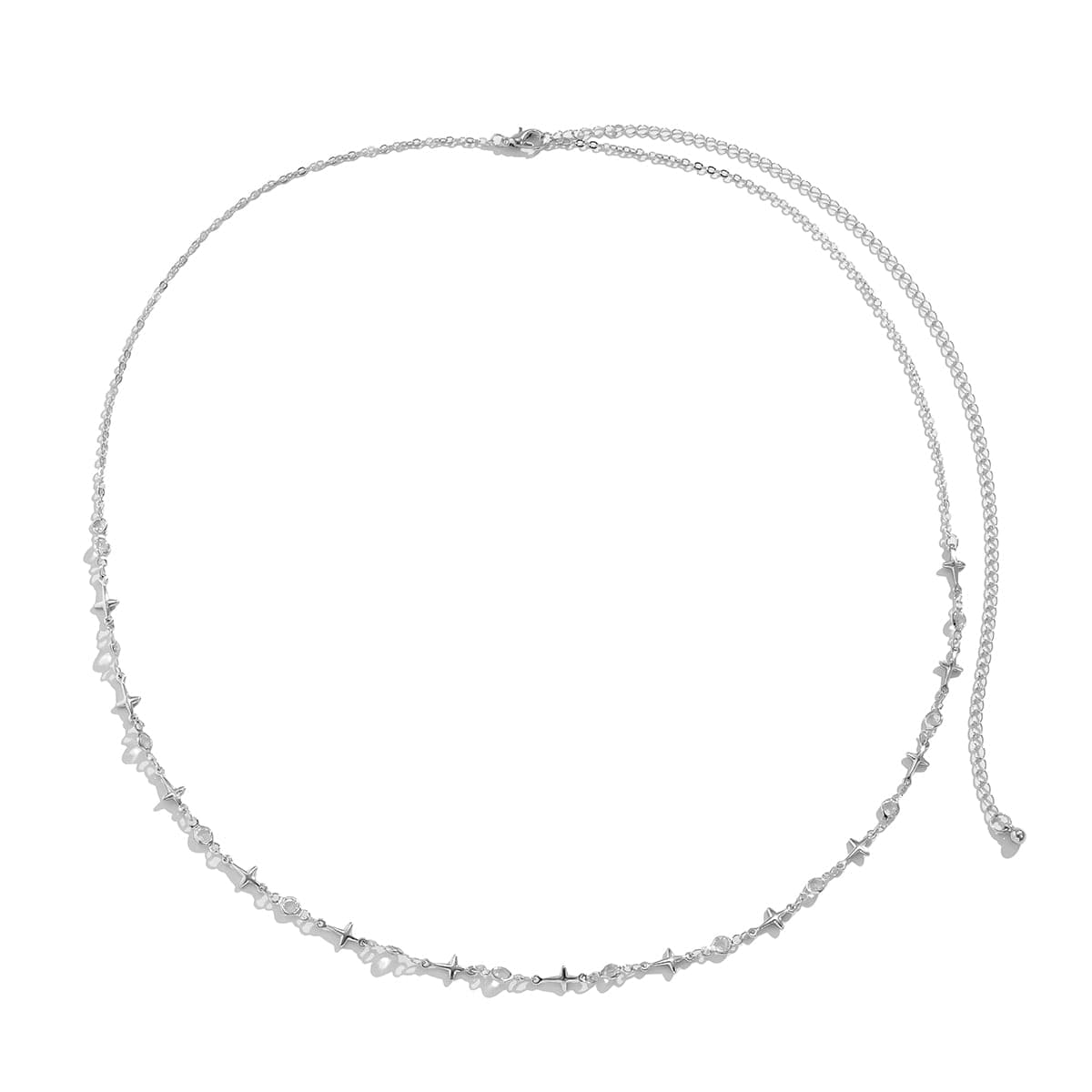Cubic Zirconia & Silvertone Star Waist Chain