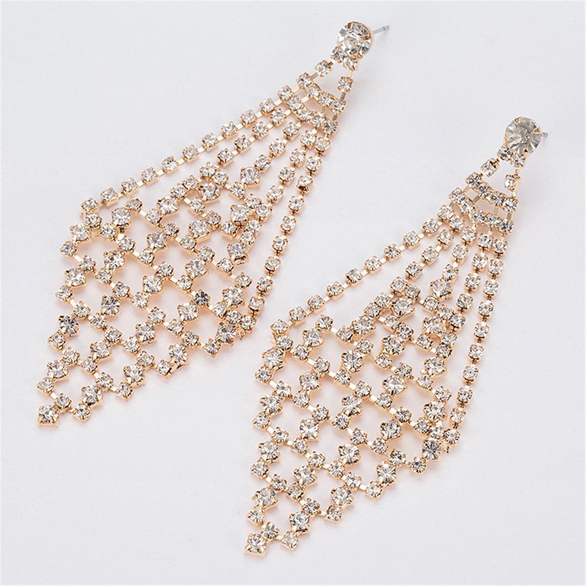 Cubic Zirconia & Goldtone Open Rhombus Drop Earrings