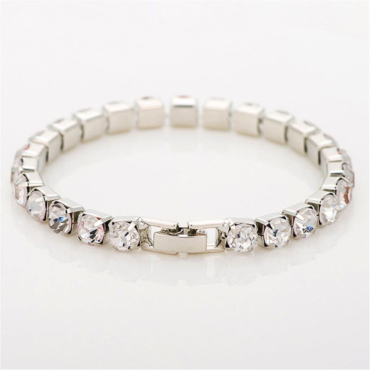 Cubic Zirconia & Silvertone Round Tennis Bracelet
