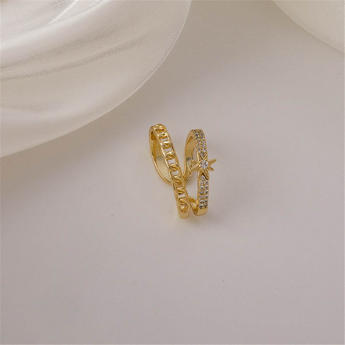 Cubic Zirconia & Goldtone Star Clip-On Earring