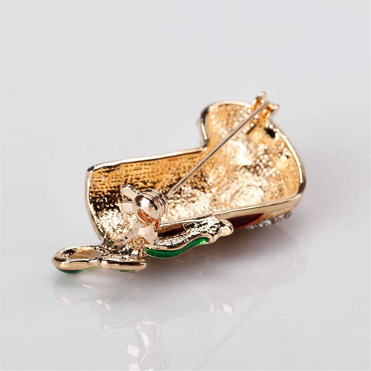 Cubic Zirconia & Goldtone Harlequin Stocking Brooch