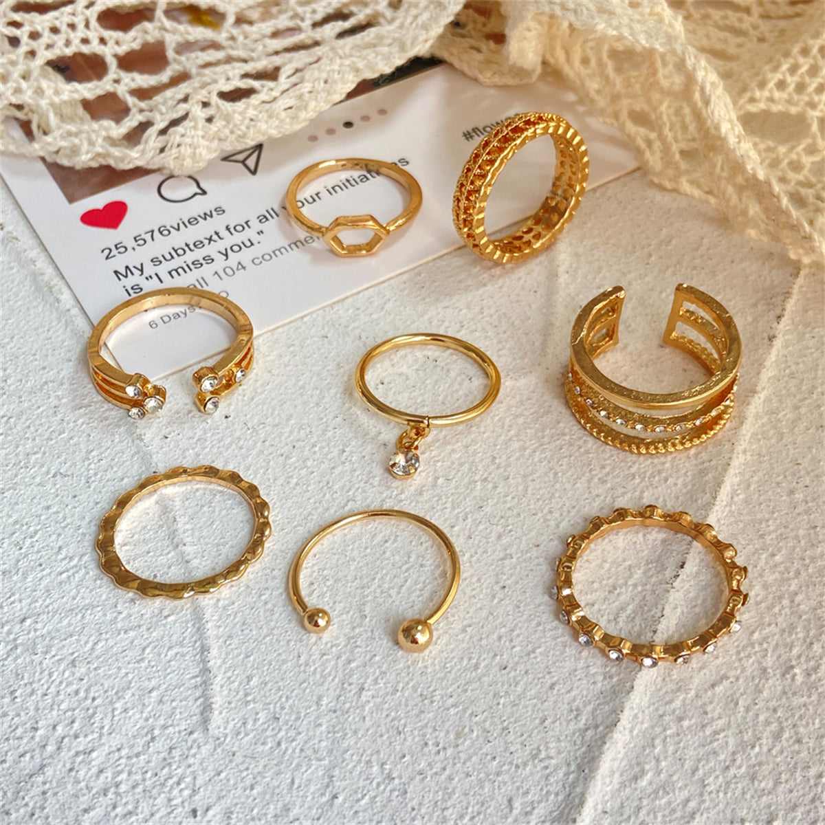 Cubic Zirconia & Goldtone Openwork Bypass Ring Set