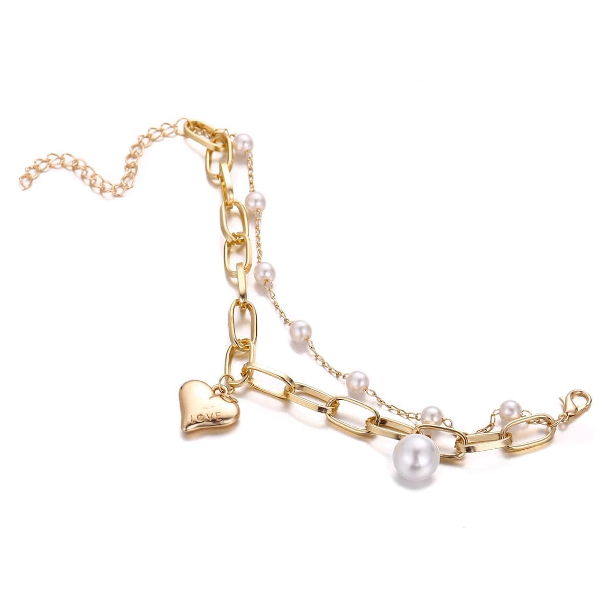 Pearl & Goldtone Heart Charm Chain Bracelet