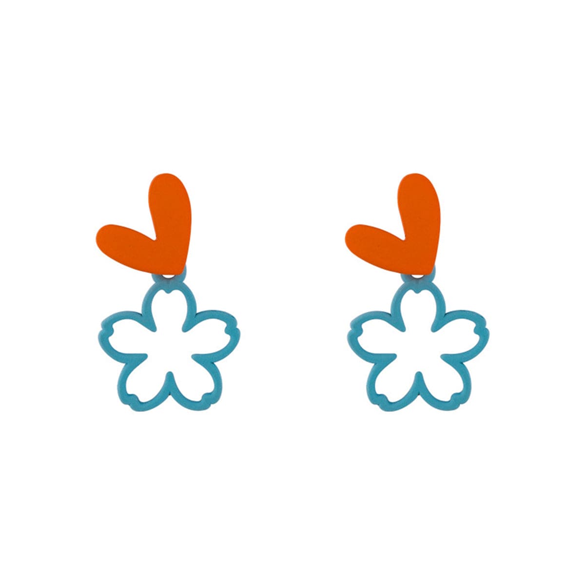 Blue Enamel & Goldtone Heart Flower Drop Earrings