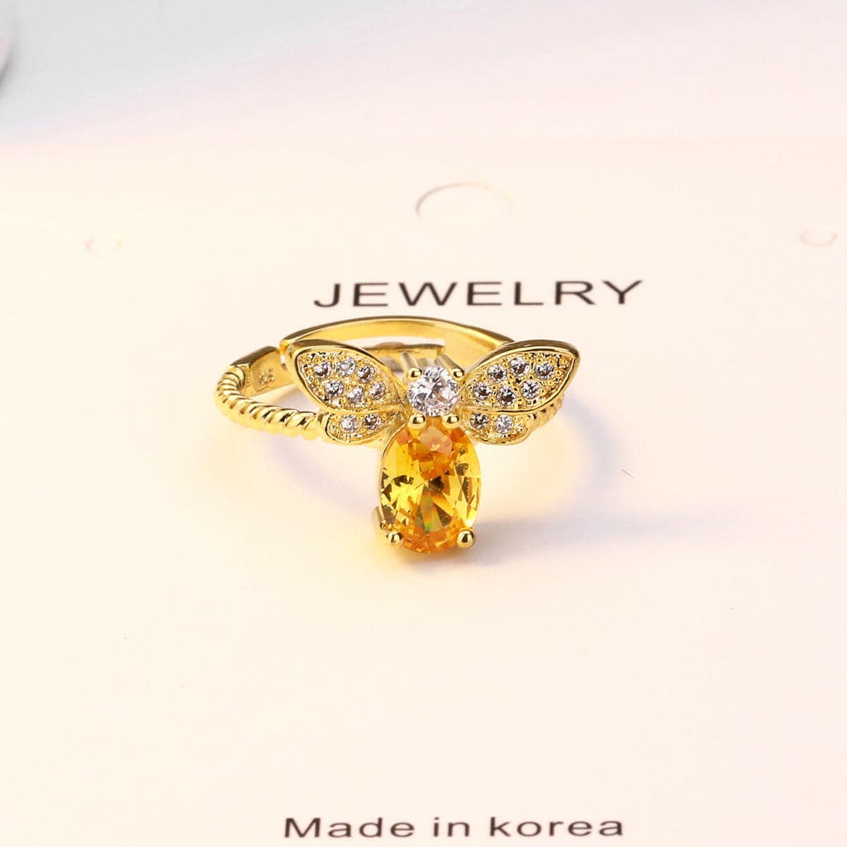 Yellow Crystal & Cubic Zirconia Bee Ring