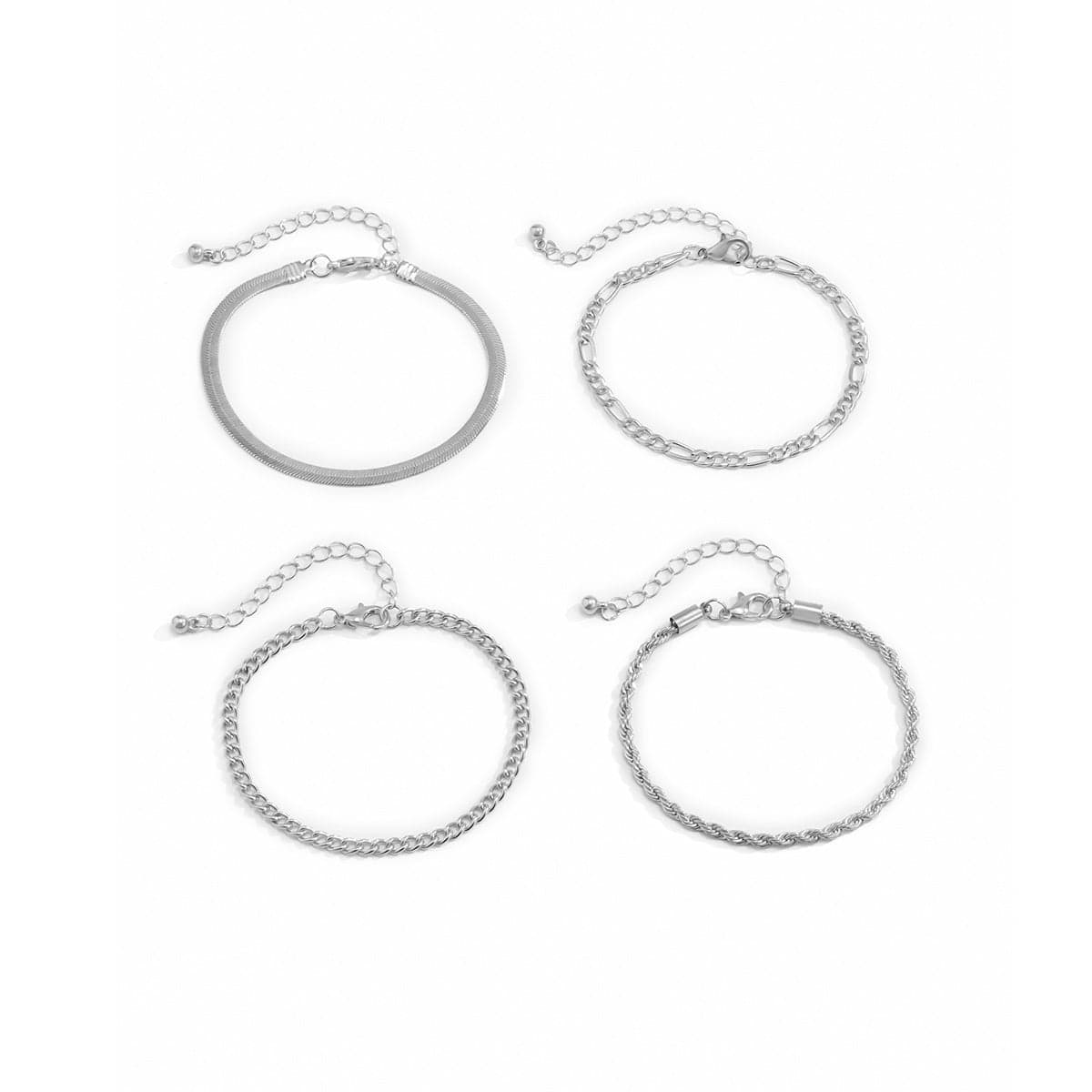 Silvertone Figaro Chain Bracelet Set