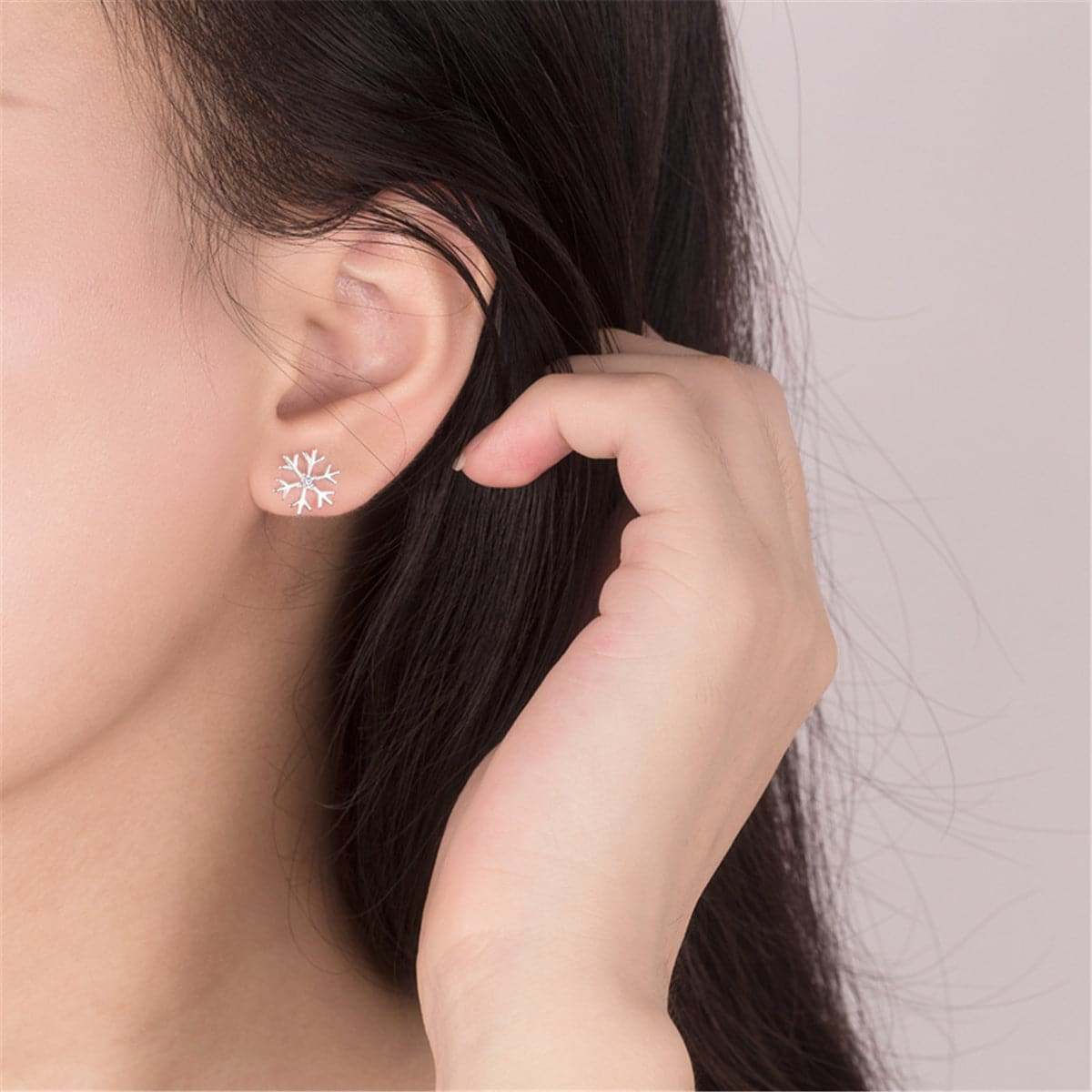 Cubic Zirconia & Silvertone Polished Snowflake Stud Earrings