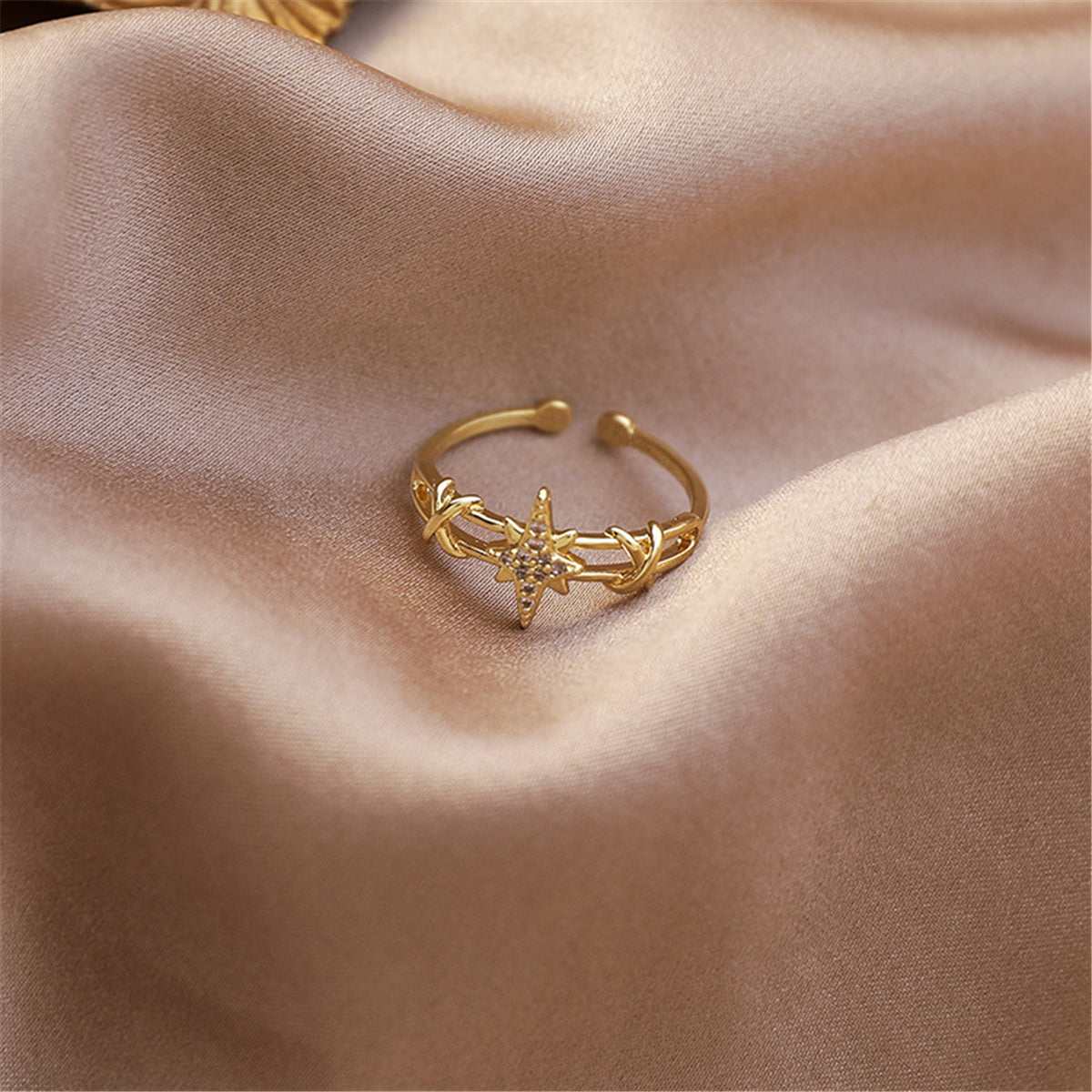Cubic Zirconia & Goldtone Star Open-Band Ring