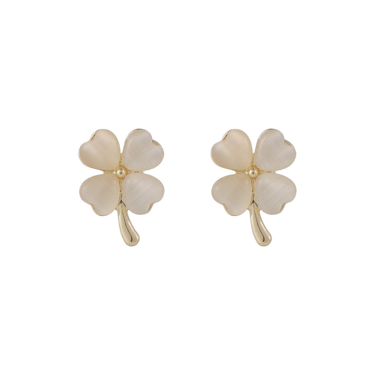 Cats Eye & Goldtone Clover Stud Earrings