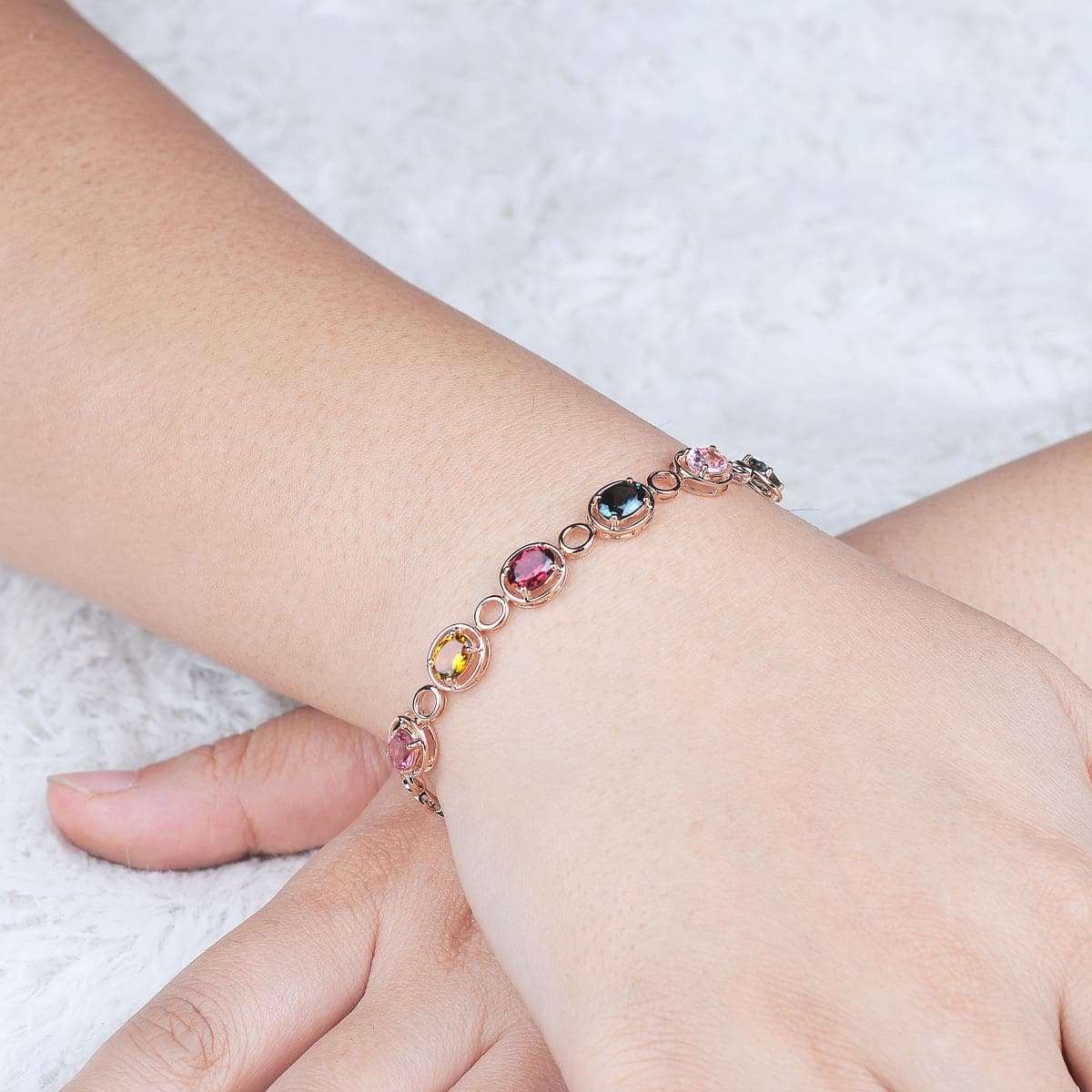 Red & Blue Crystal & Rose Goldtone Oval Station Bracelet