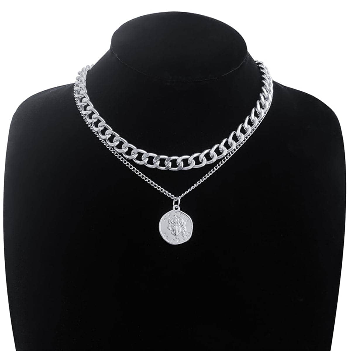 Silvertone Coin Figaro Pendant Necklace