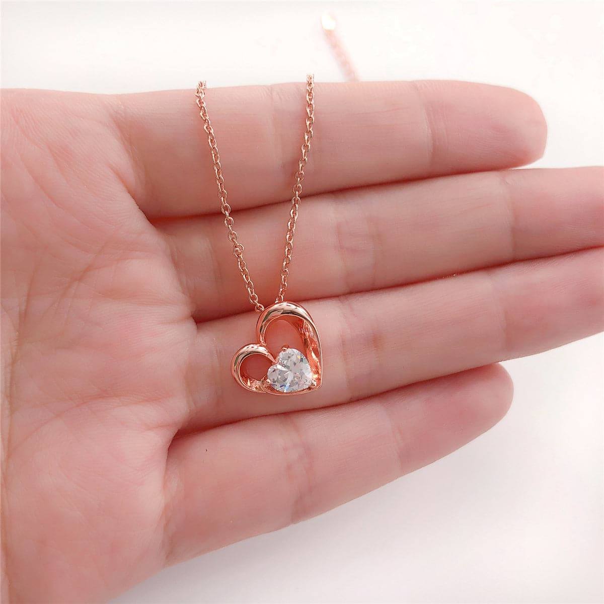 Crystal & Rose Goldtone Openwork Heart Pendant Necklace