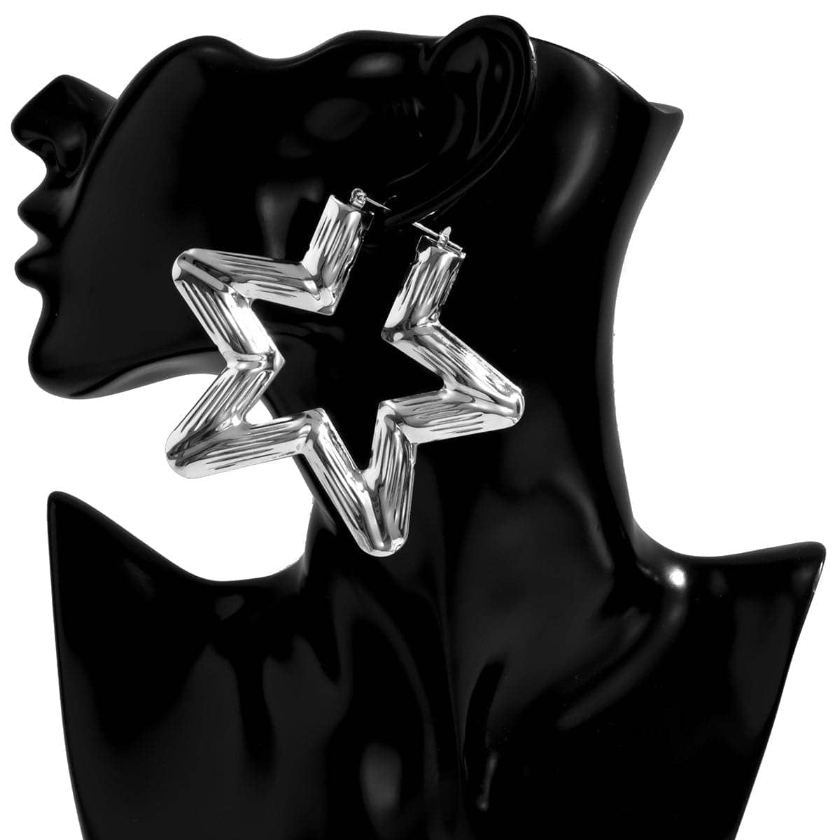 Silvertone Star Hoop Earring