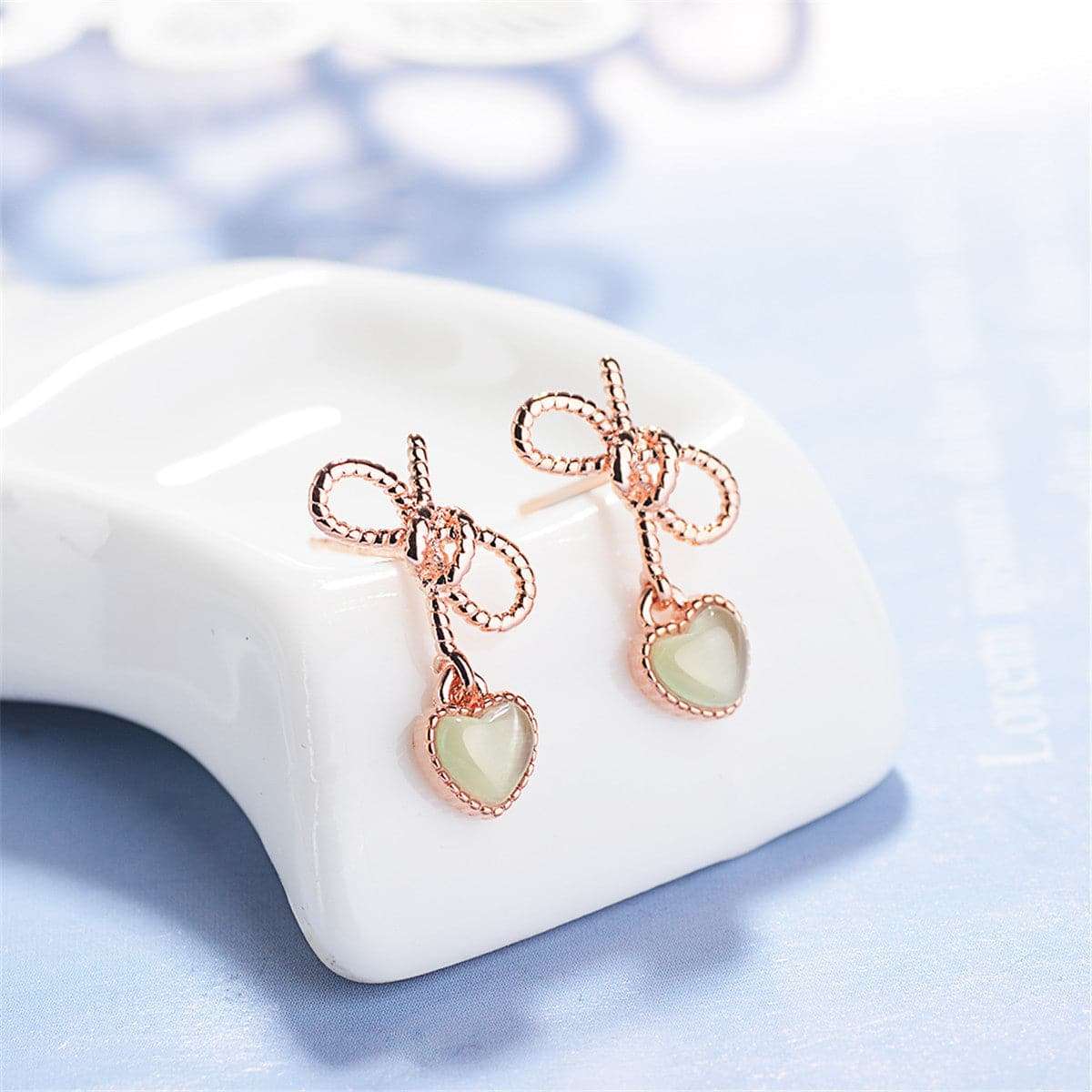Cymophane & Rose Goldtone Heart Drop Earrings