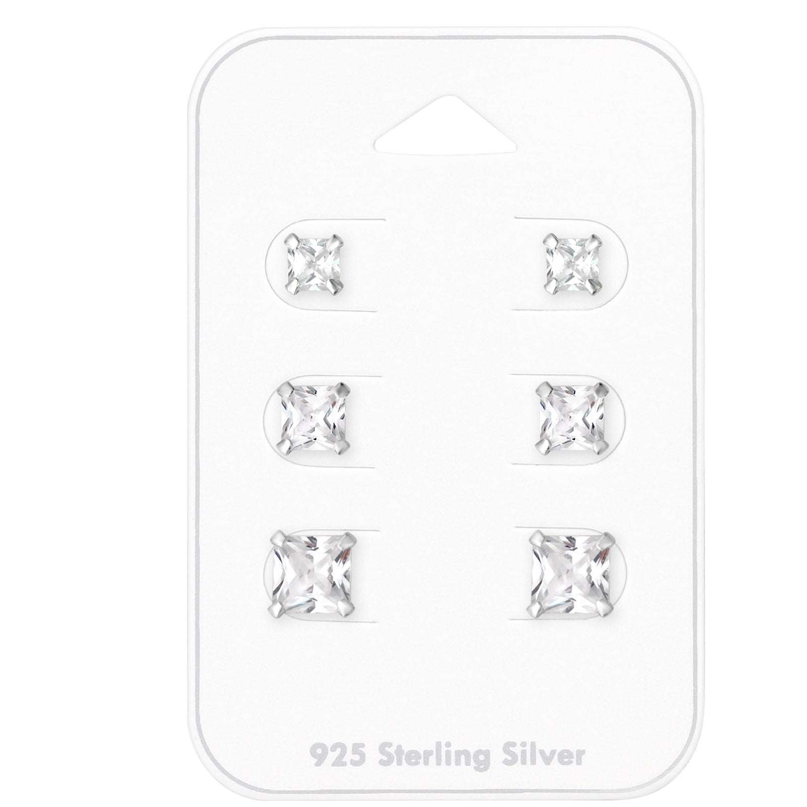 Cubic Zirconia & Sterling Silver Graduated Princess-Cut Stud