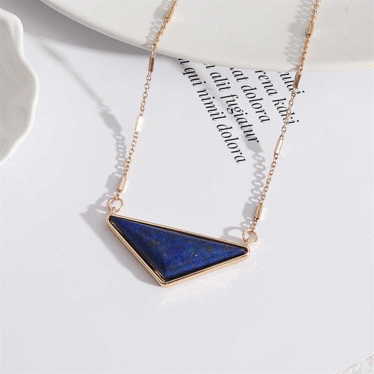 Lapis & Goldtone Triangle Pendant Necklace