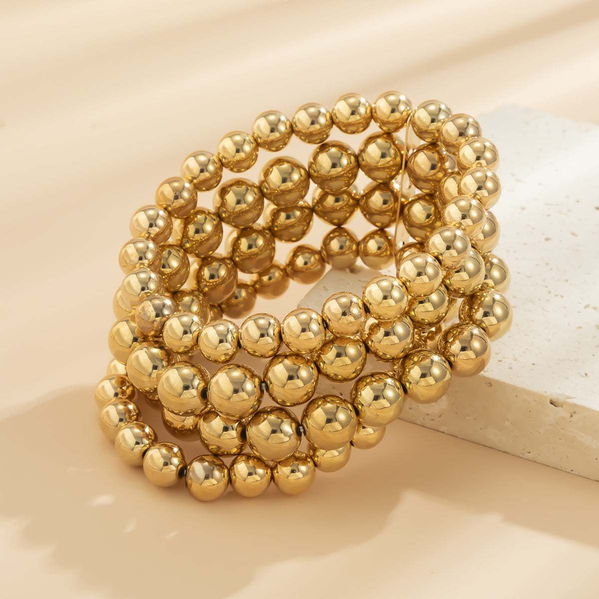 Goldtone Bead Layered Stretch Bracelet