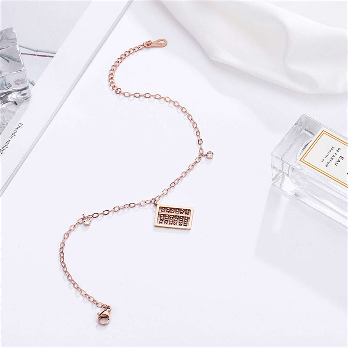 Rose Goldtone & Cubic Zirconia Abacus Charm Anklet