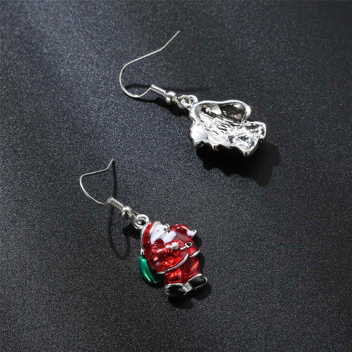 Silvertone Santa Claus Drop Earrings
