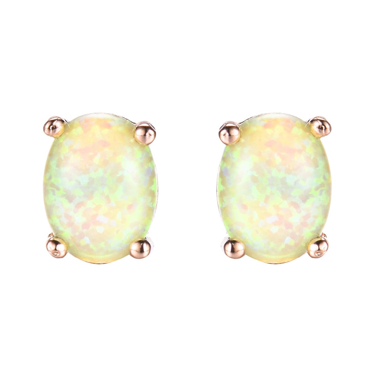 Green Opal & Rose Goldtone Oval Stud Earrings