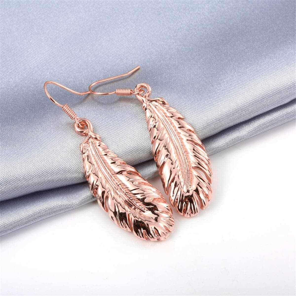 Rose Goldtone Feather Drop Earrings