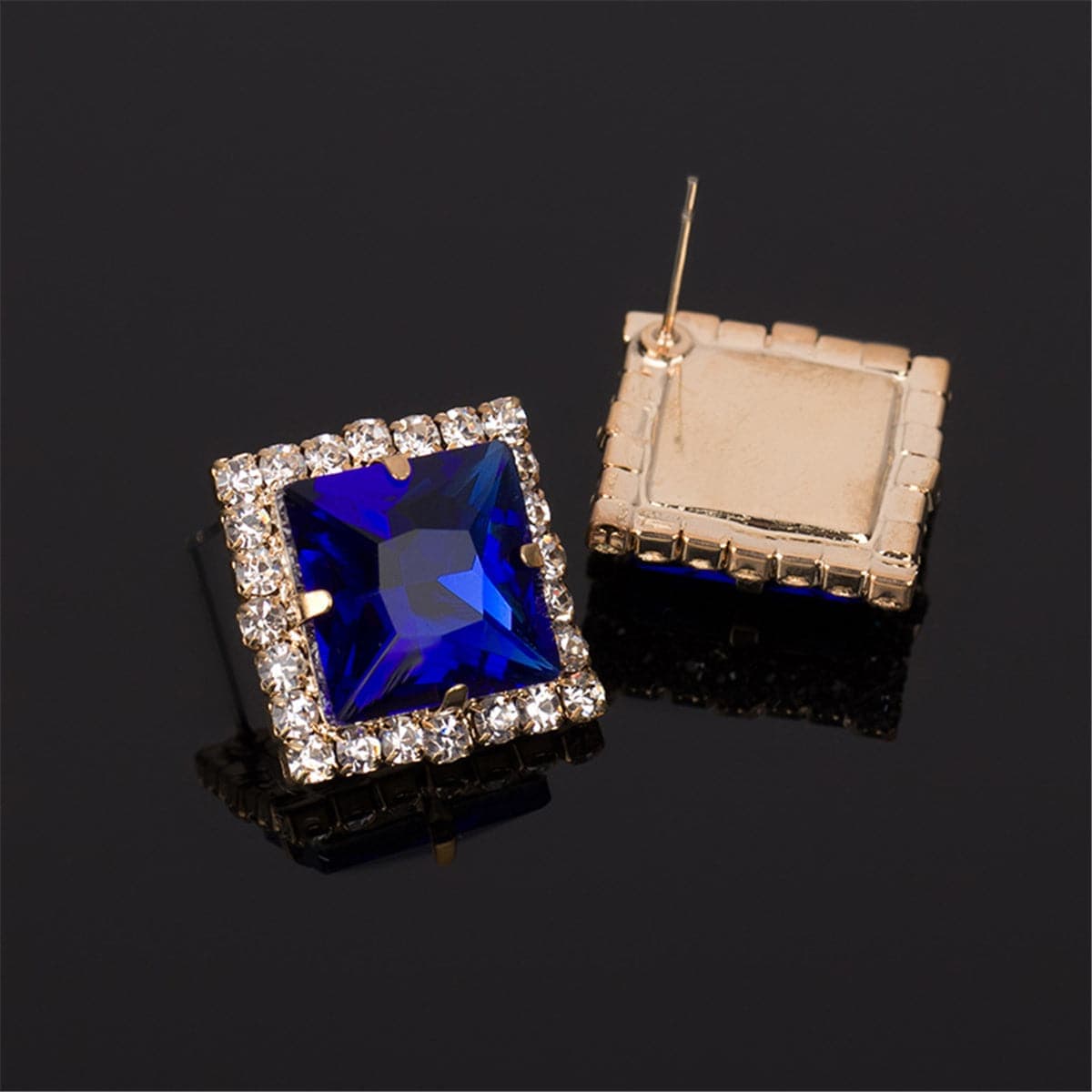 Blue Crystal & Cubic Zirconia Goldtone Square Stud Earrings