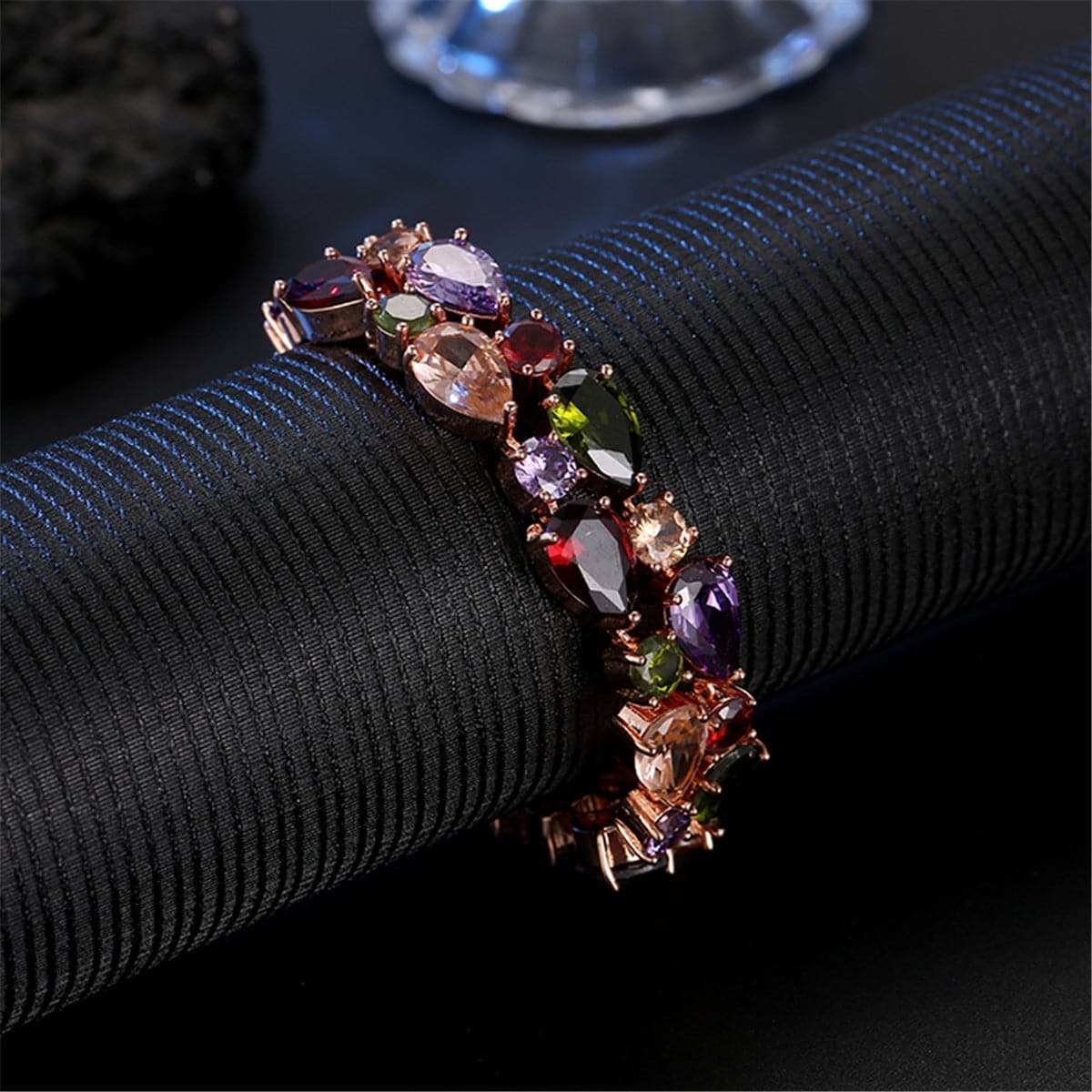 Jewel-tone Crystal & Rose Goldtone Two-Layer Bracelet