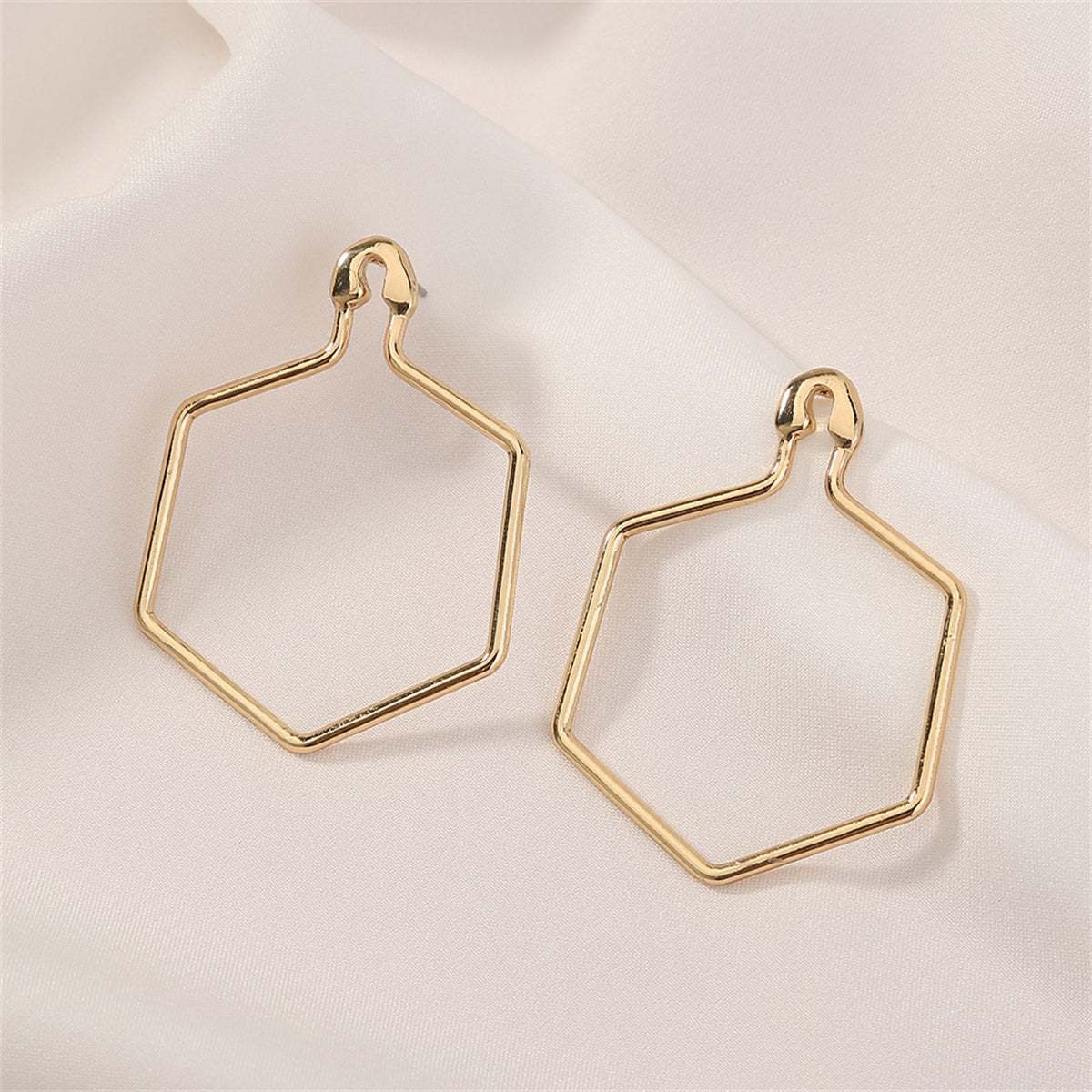 Goldtone Open Hexagon Drop Earrings