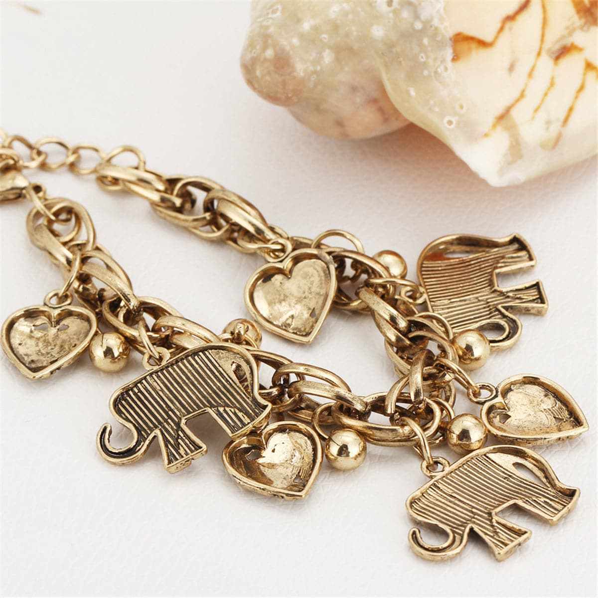 Goldtone Elephant & Heart Charm Anklet