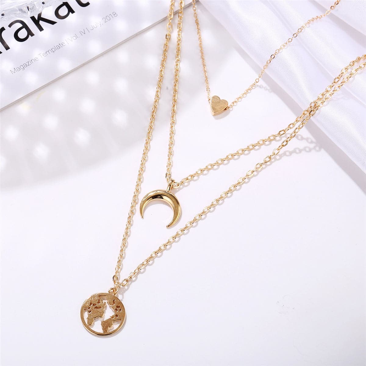 Goldtone Heart & Map Layered Necklace