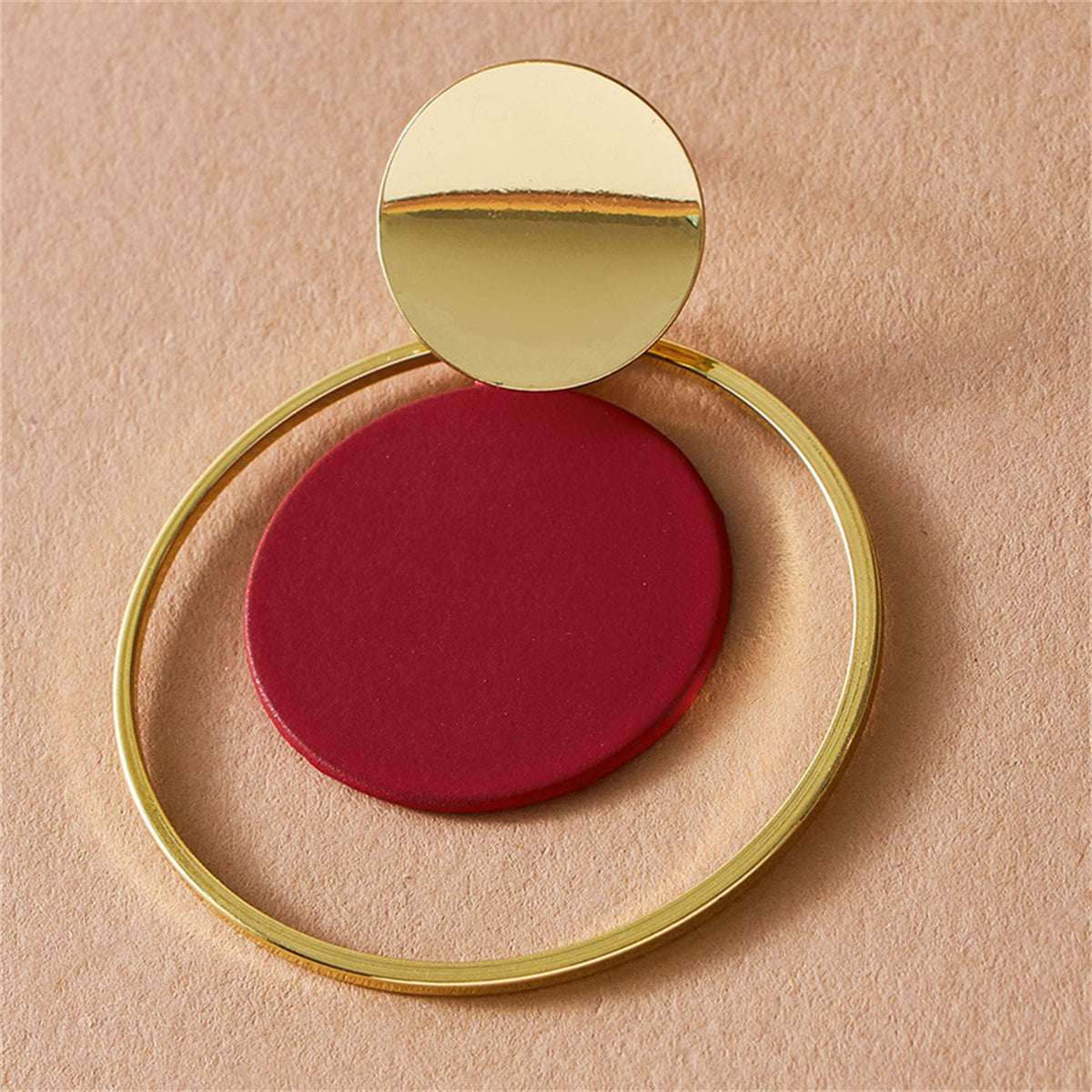 Red Emamel & Goldtone Circle Drop Earring