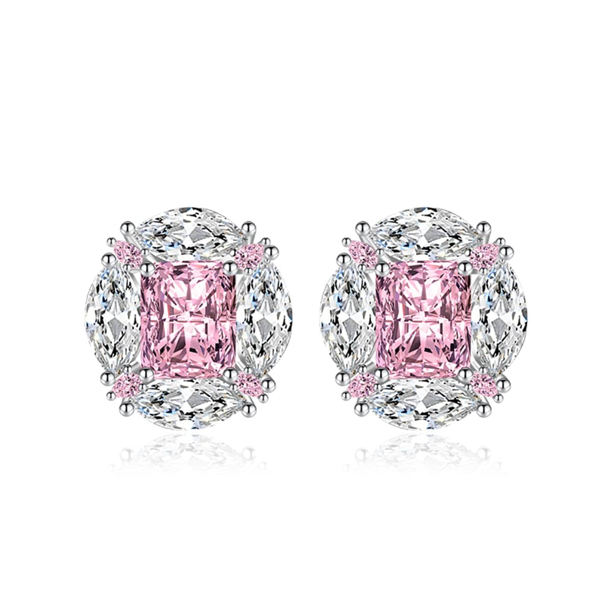 Pink Radiant & Marquise Crystal Silvertone Oval Stud Earrings