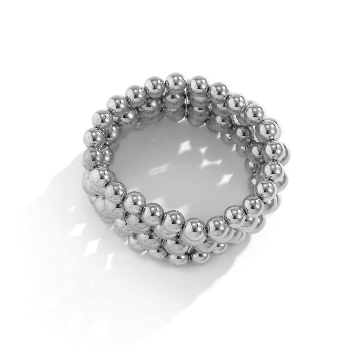 Silvertone Layered Bead Stretch Bracelet
