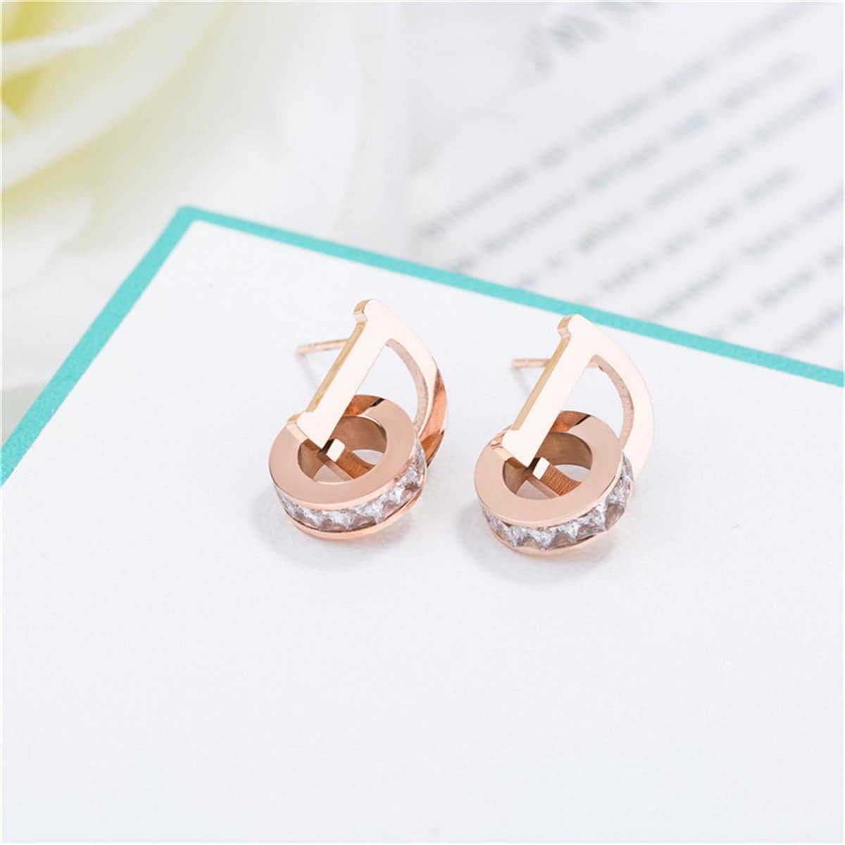 Cubic Zirconia & Rose Goldtone D Stud Earrings