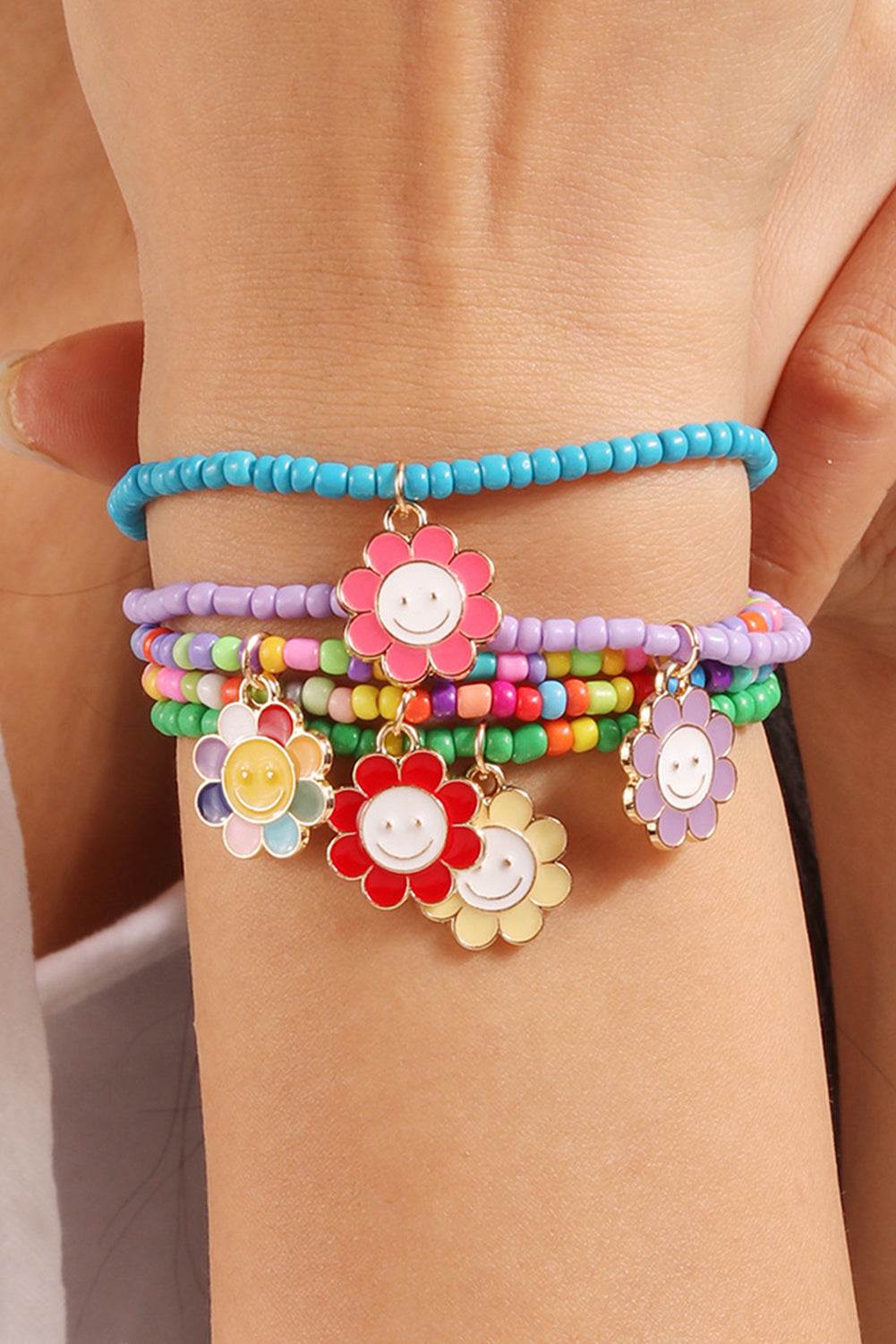 Threaded Pear Smiley Flower Beaded Bracelet