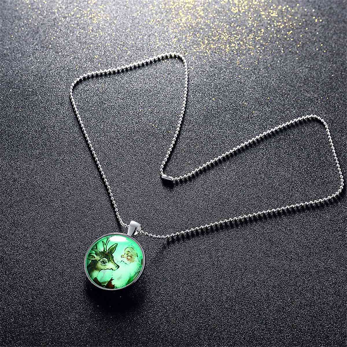 Santa & Reindeer Glow-In-The-Dark Pendant Necklace